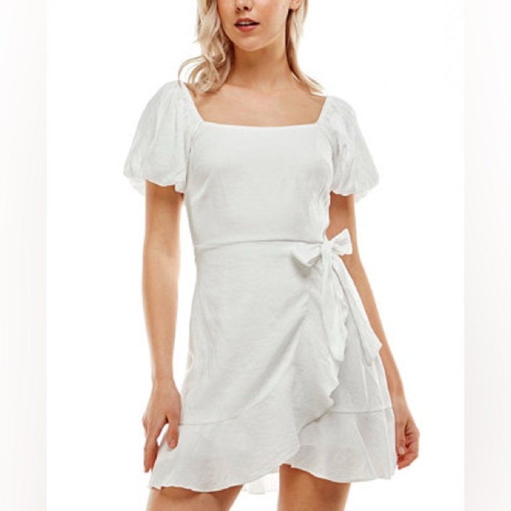 Trixxi White Ruffled Faux Wrap Dress